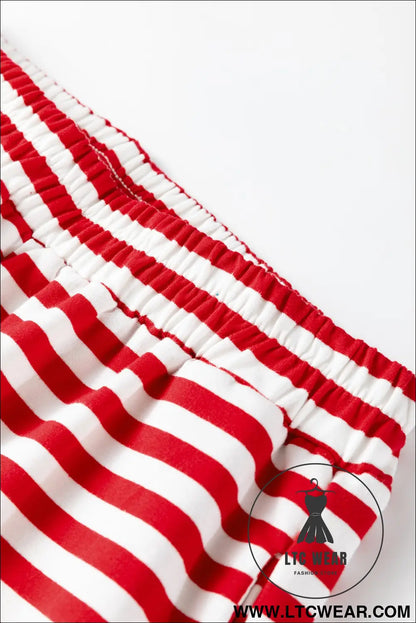 Red Stripe Drop Shoulder Long Sleeve Top Lounge Pants 2pcs Set - L.T.C Wear Online Fashion Store