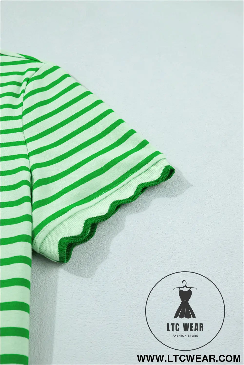 Red Stripe Scalloped Trim Round Neck T Shirt - L.T.C Wear Online Fashion Store