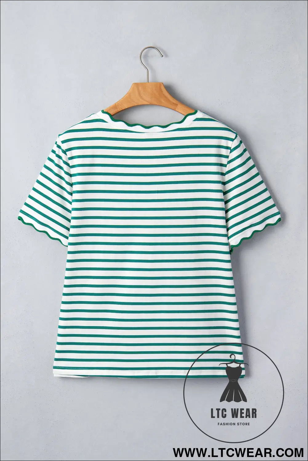 Red Stripe Scalloped Trim Round Neck T Shirt - L.T.C Wear Online Fashion Store