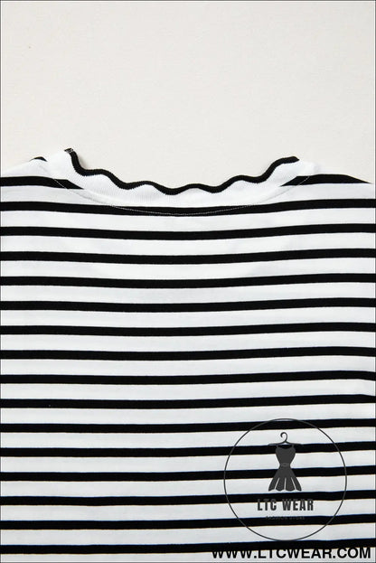 Red Stripe Scalloped Trim Round Neck T Shirt - L.T.C Wear Online Fashion Store