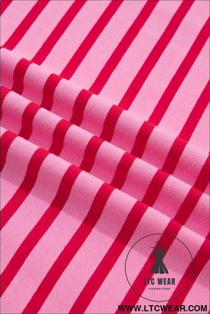 Red Stripe Scalloped Trim Round Neck T Shirt - L.T.C Wear Online Fashion Store