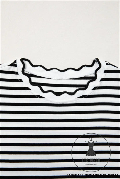 Red Stripe Scalloped Trim Round Neck T Shirt - L.T.C Wear Online Fashion Store