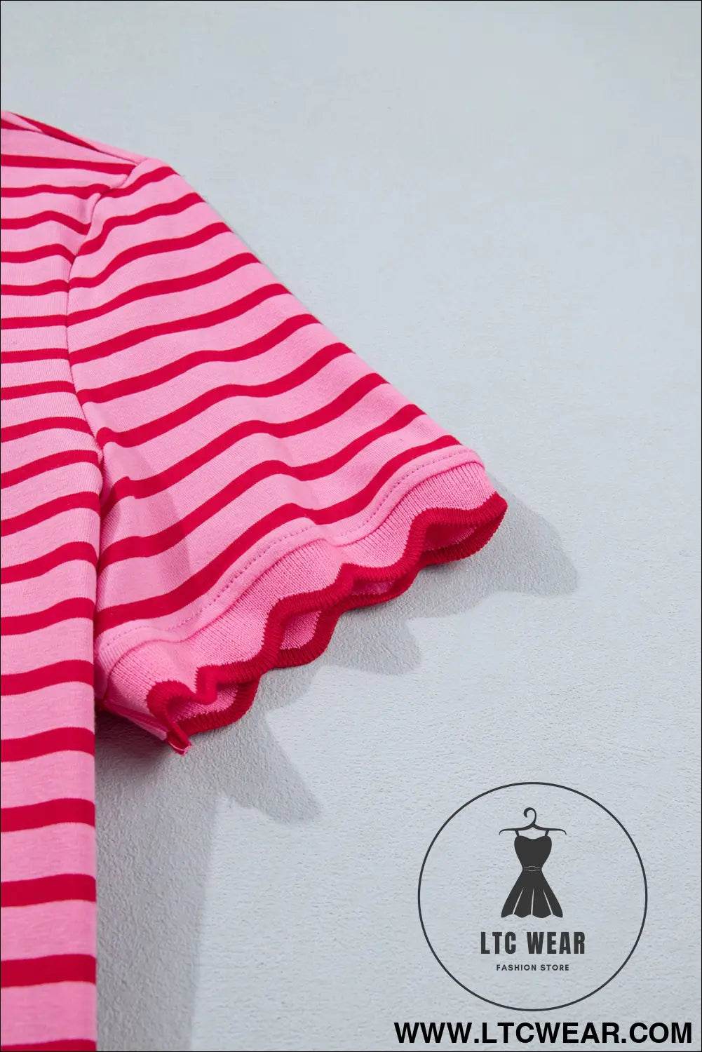 Red Stripe Scalloped Trim Round Neck T Shirt - L.T.C Wear Online Fashion Store