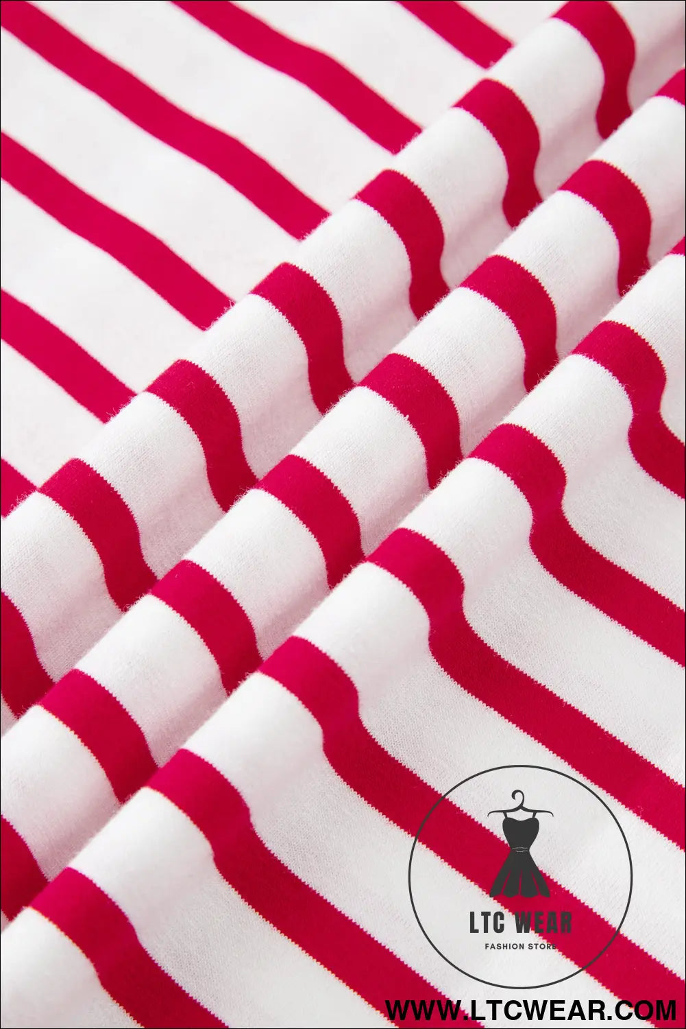 Red Stripe Scalloped Trim Round Neck T Shirt - L.T.C Wear Online Fashion Store