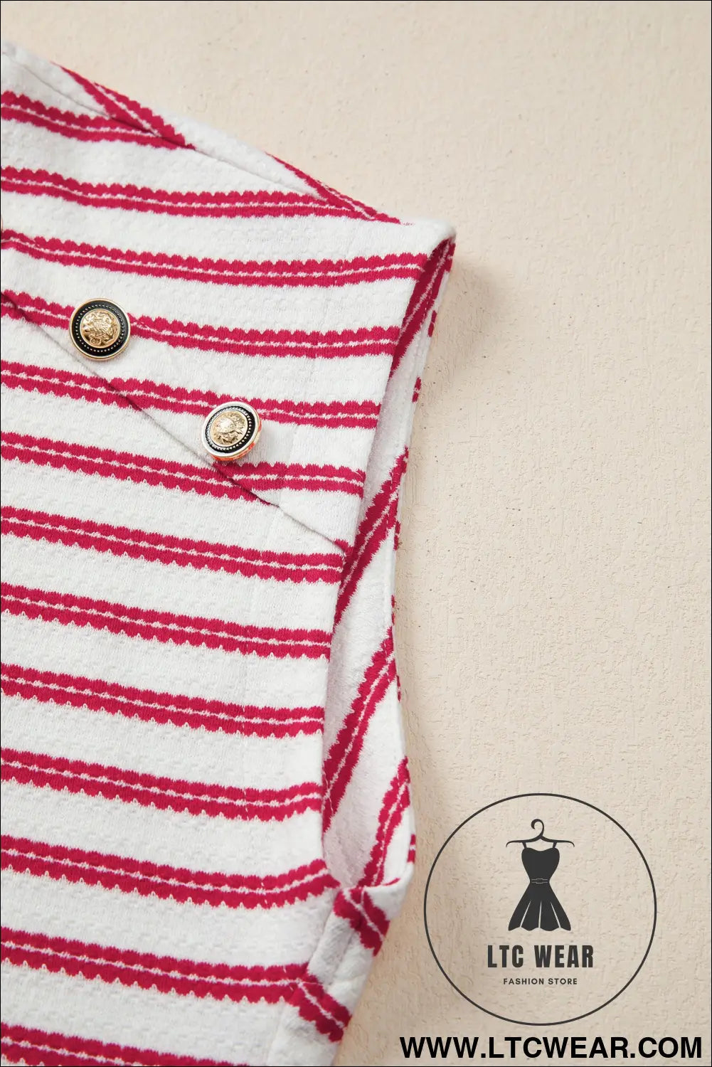 Red stripe textured knit button detail short sleeve casual tee - tops & tees