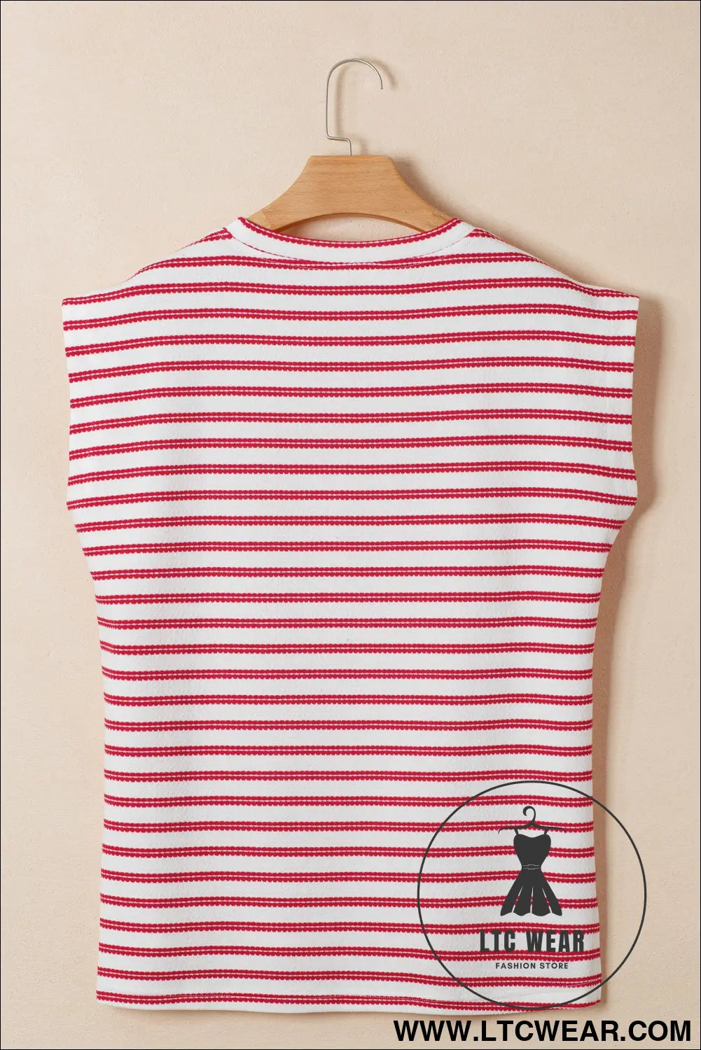 Red stripe textured knit button detail short sleeve casual tee - tops & tees