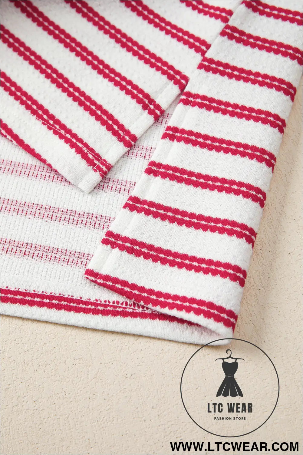 Red stripe textured knit button detail short sleeve casual tee - tops & tees