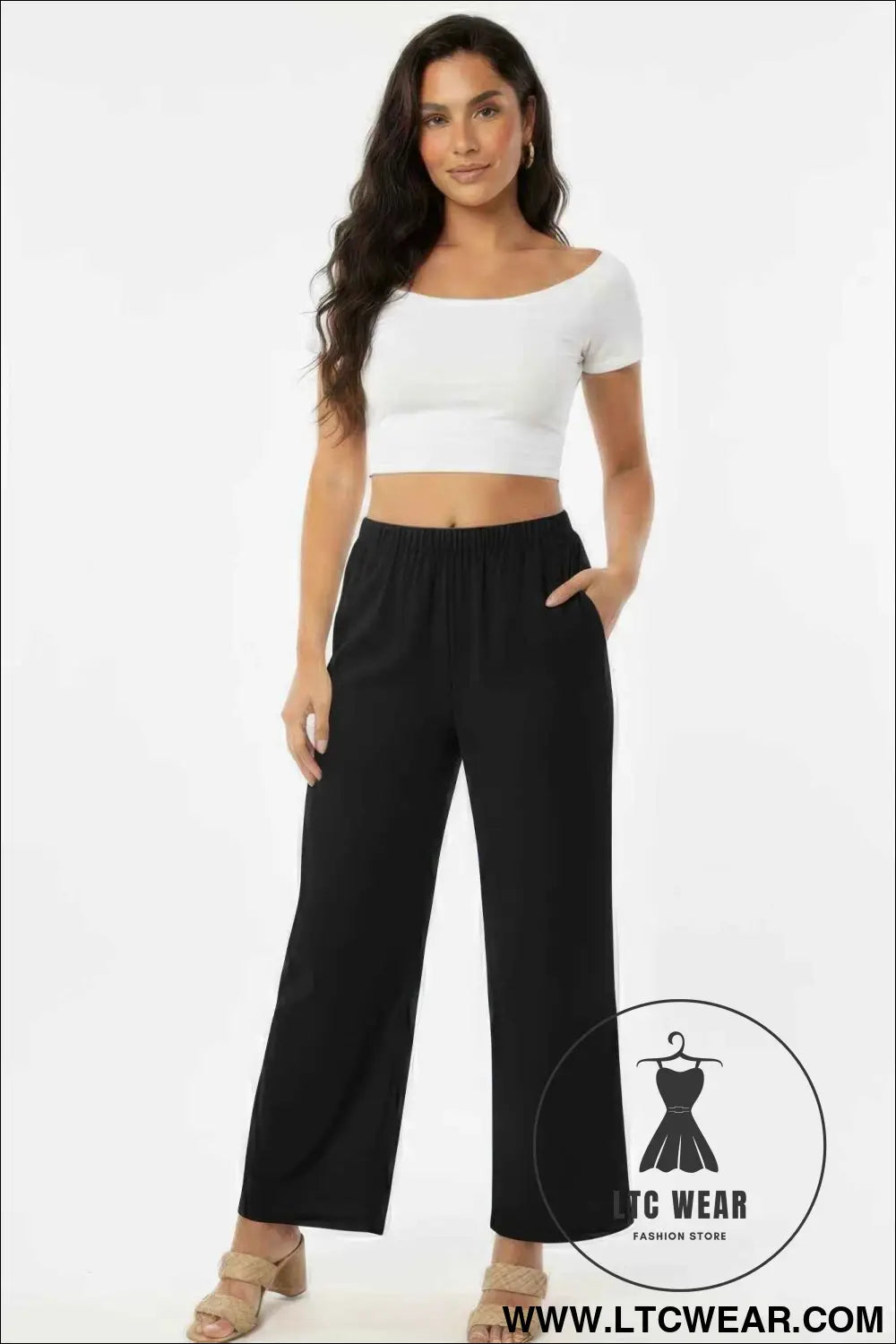 Relaxed Fit 100% Cotton Wide-leg Pants With Side Pockets