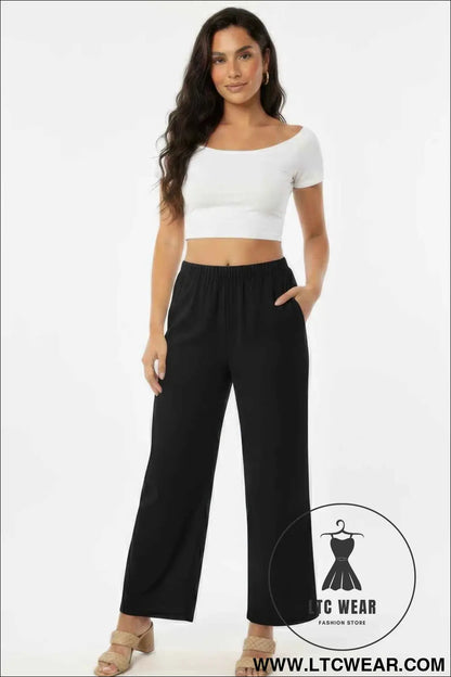 Relaxed Fit 100% Cotton Wide-leg Pants With Side Pockets