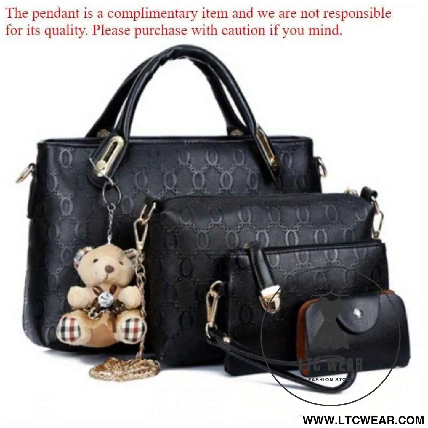 Retro Embossed 4pc Tote Set with Bear Charm