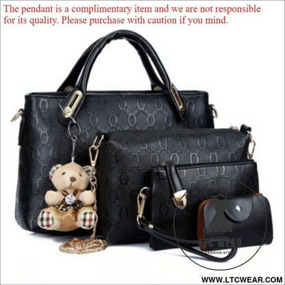 Retro Embossed 4pc Tote Set with Bear Charm