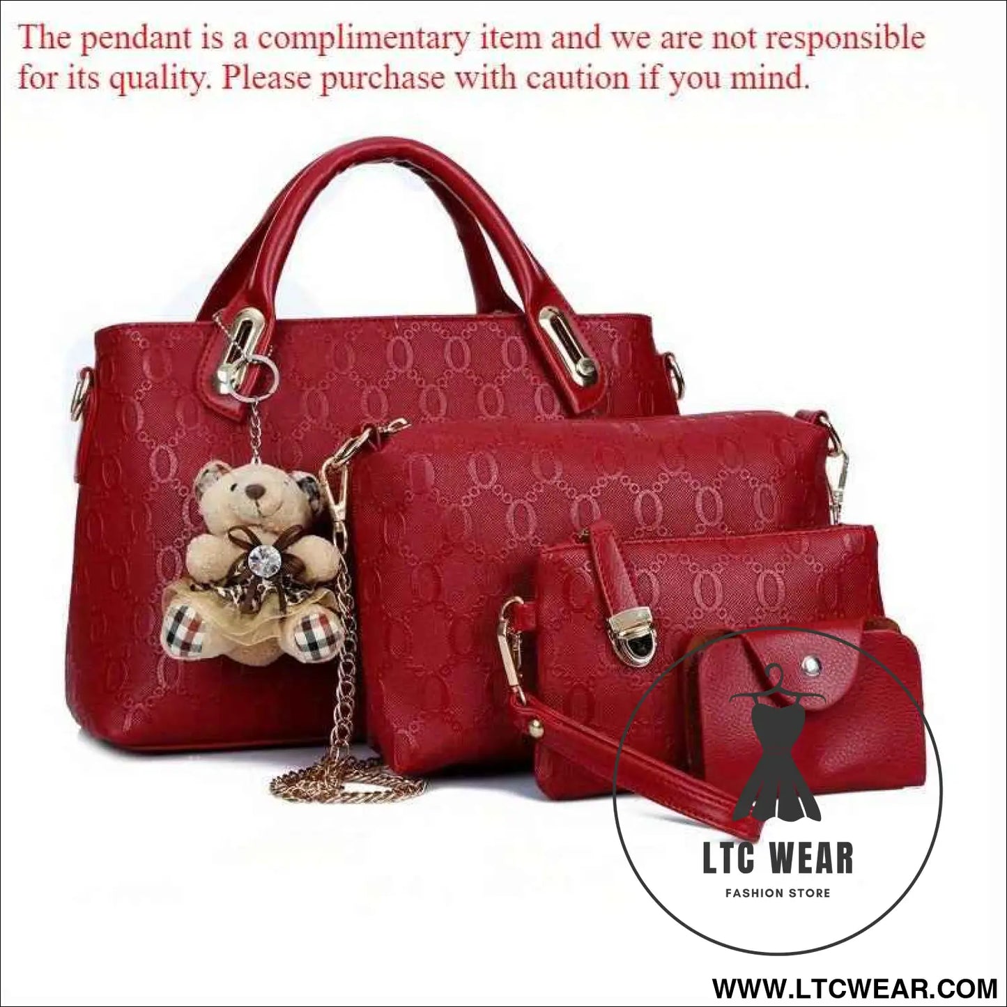 Retro Embossed 4pc Tote Set with Bear Charm