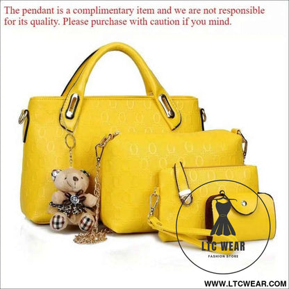 Retro Embossed 4pc Tote Set with Bear Charm