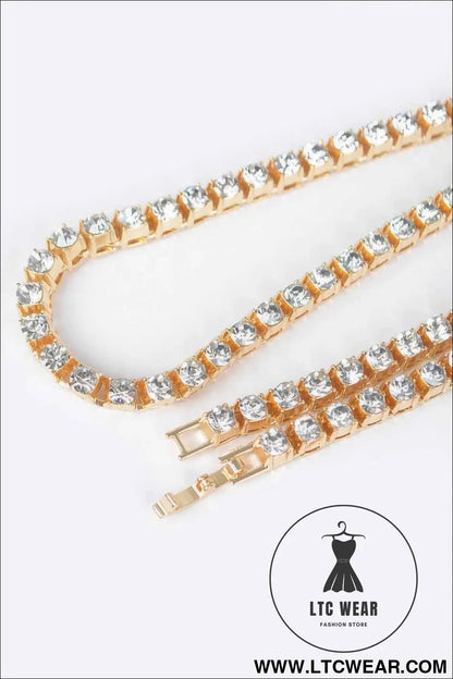 Rhinestone Chain Layered Necklace 60cm