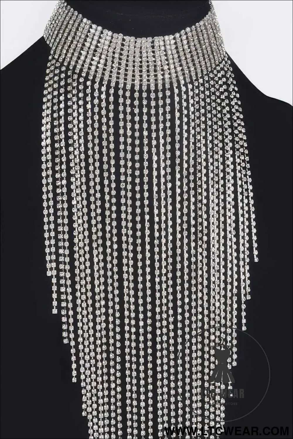 Rhinestone Choker Tassle Necklace