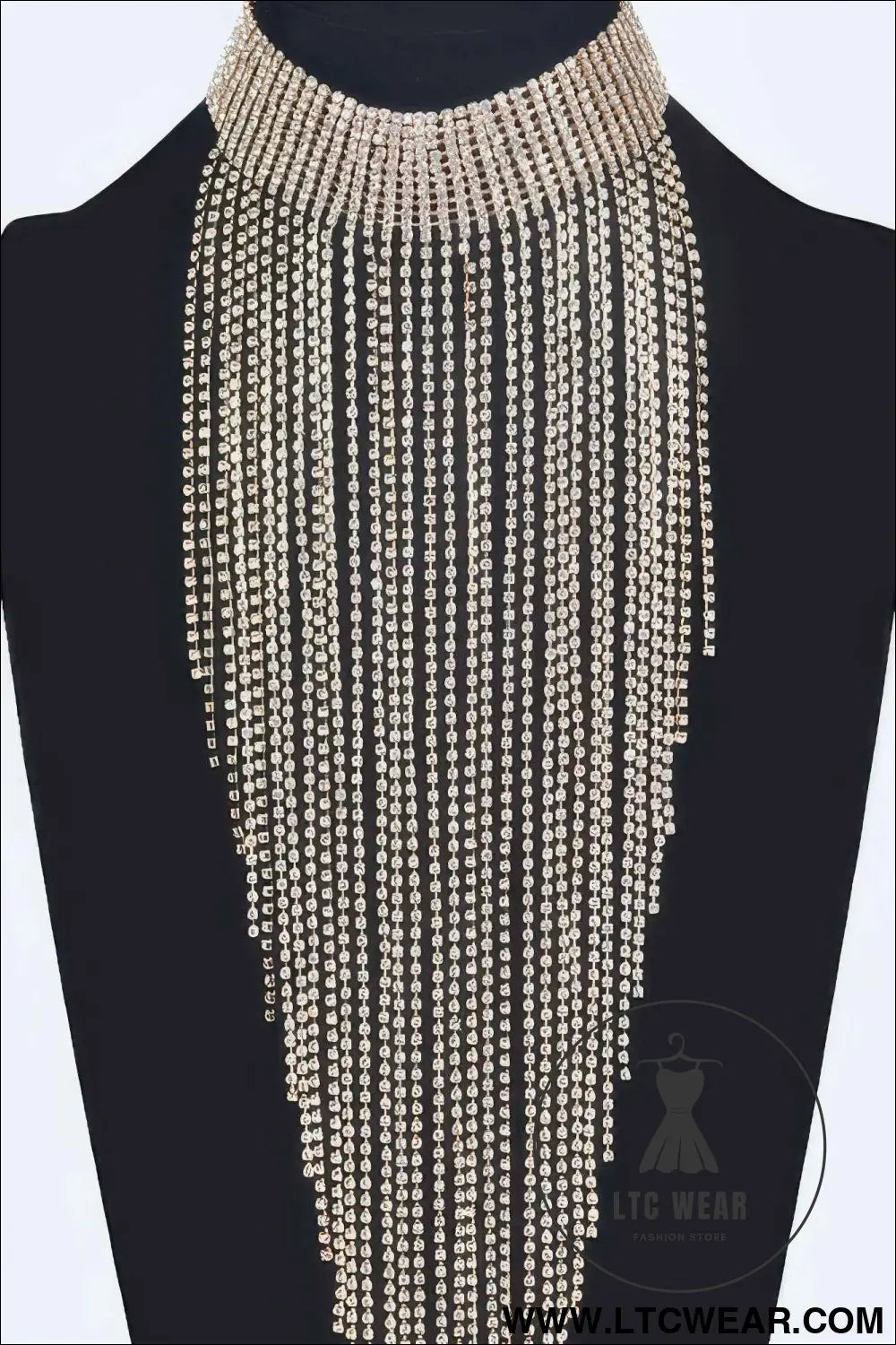 Rhinestone Choker Tassle Necklace