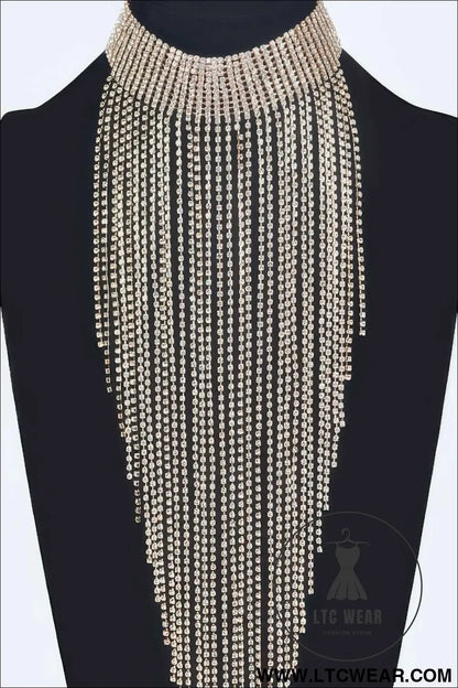 Rhinestone Choker Tassle Necklace