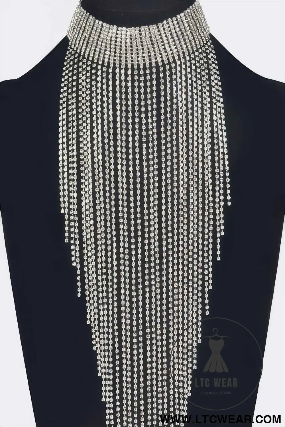 Rhinestone Choker Tassle Necklace