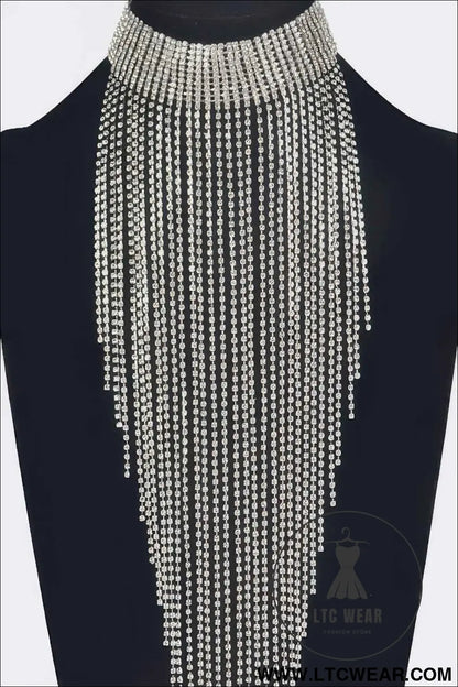 Rhinestone Choker Tassle Necklace