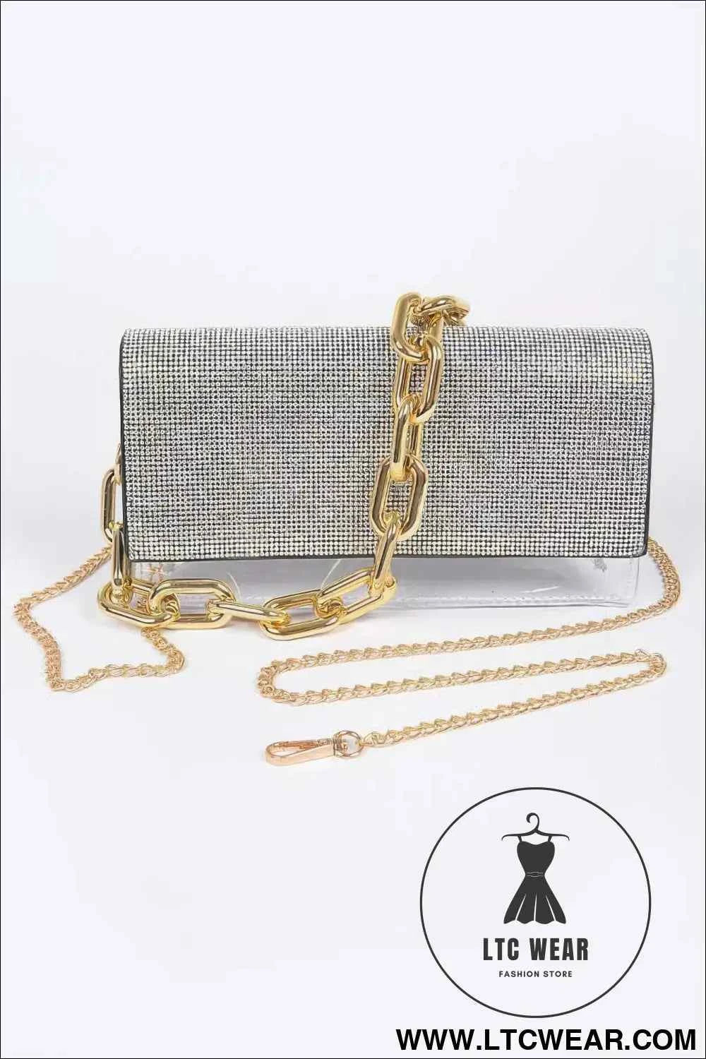 Rhinestone Clear Bag W/link Chain