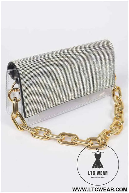 Rhinestone Clear Bag W/link Chain