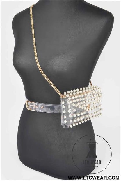 Rhinestone Clear Belt Bag W/chain