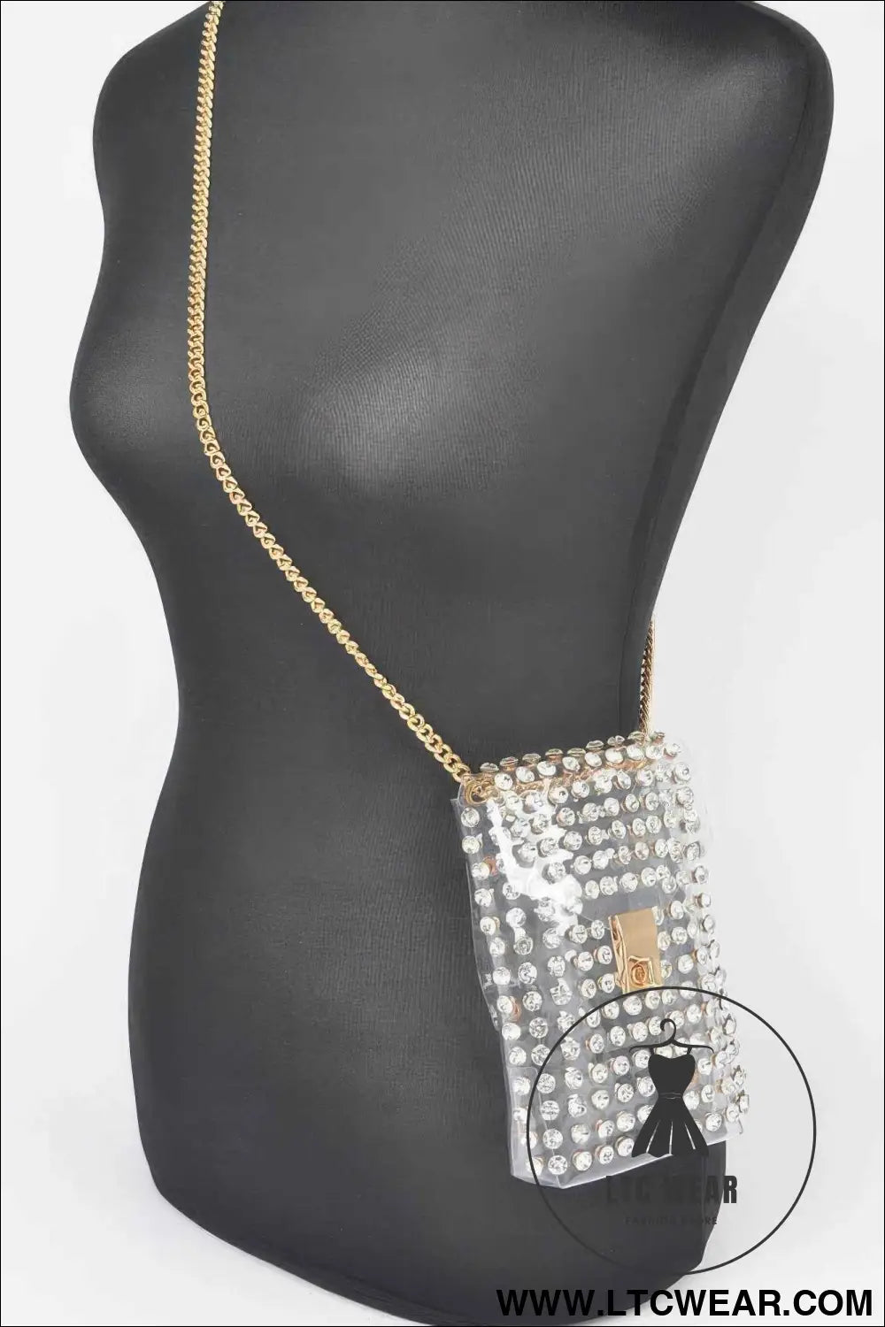 Rhinestone Clear Belt Bag W/chain