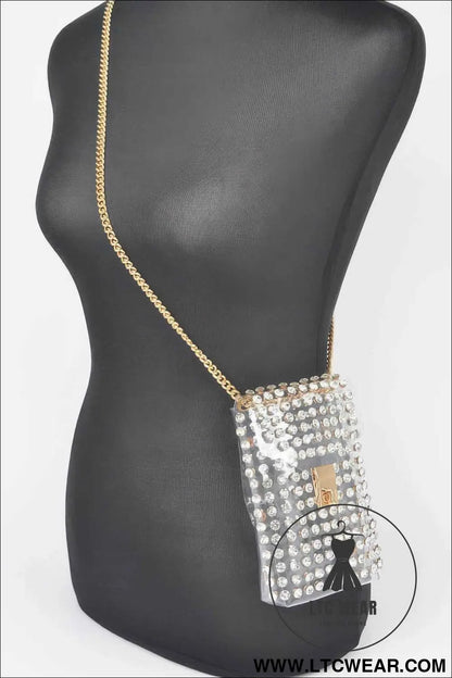 Rhinestone Clear Belt Bag W/chain