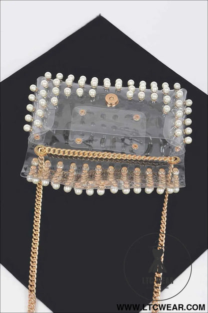 Rhinestone Clear Belt Bag W/chain