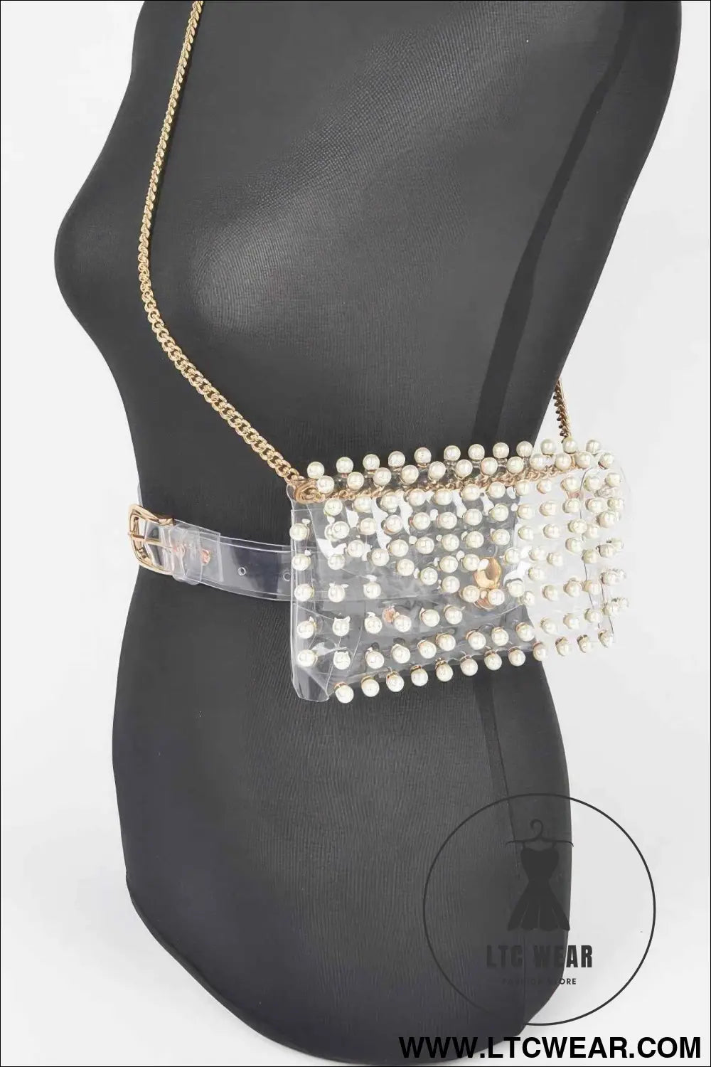 Rhinestone Clear Belt Bag W/chain