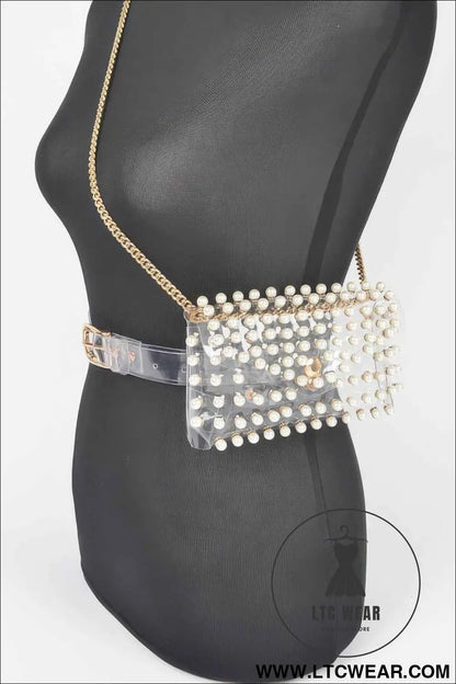 Rhinestone Clear Belt Bag W/chain