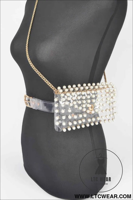 Rhinestone Clear Belt Bag W/chain