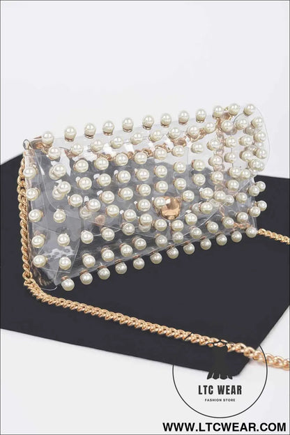 Rhinestone Clear Belt Bag W/chain