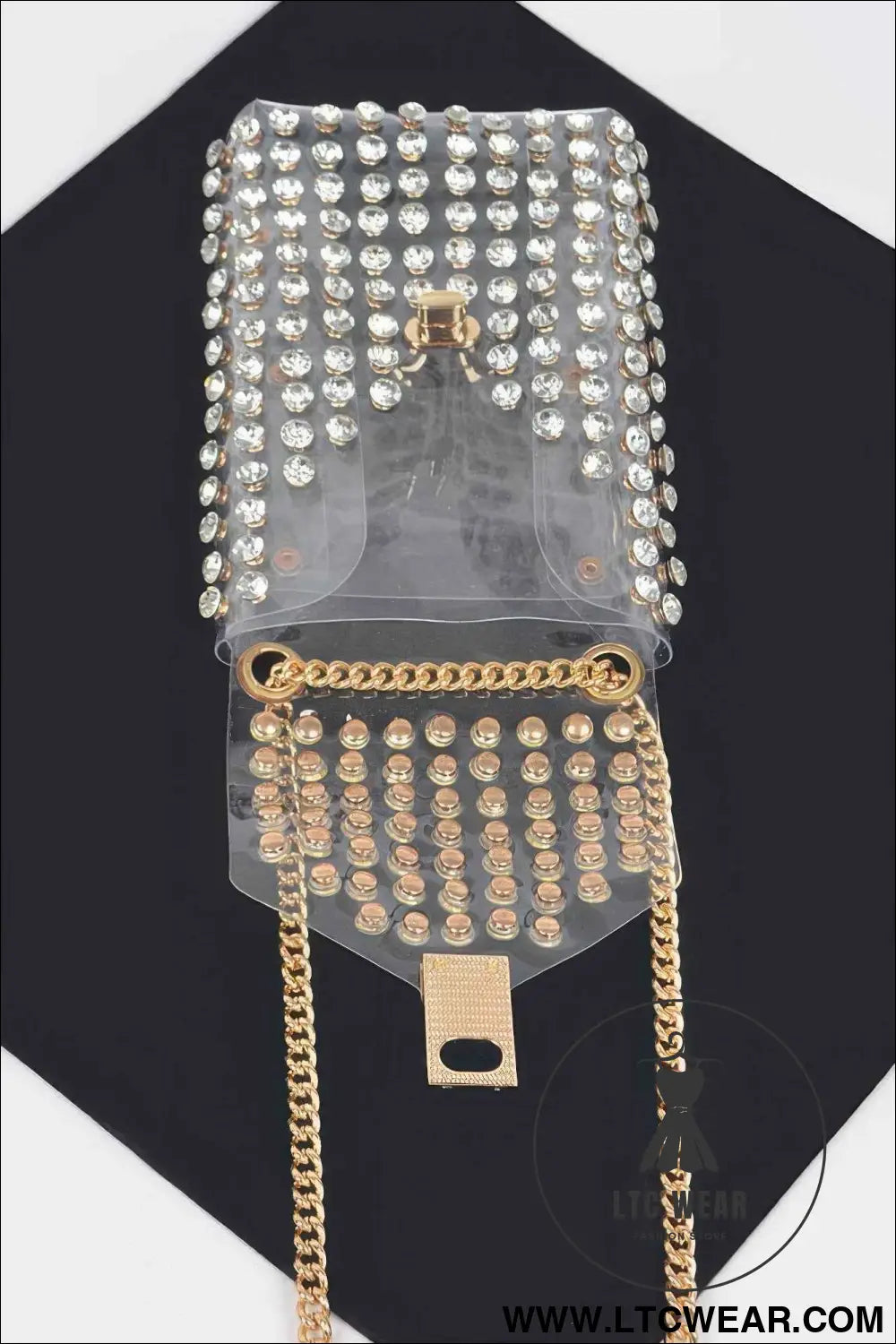 Rhinestone Clear Belt Bag W/chain