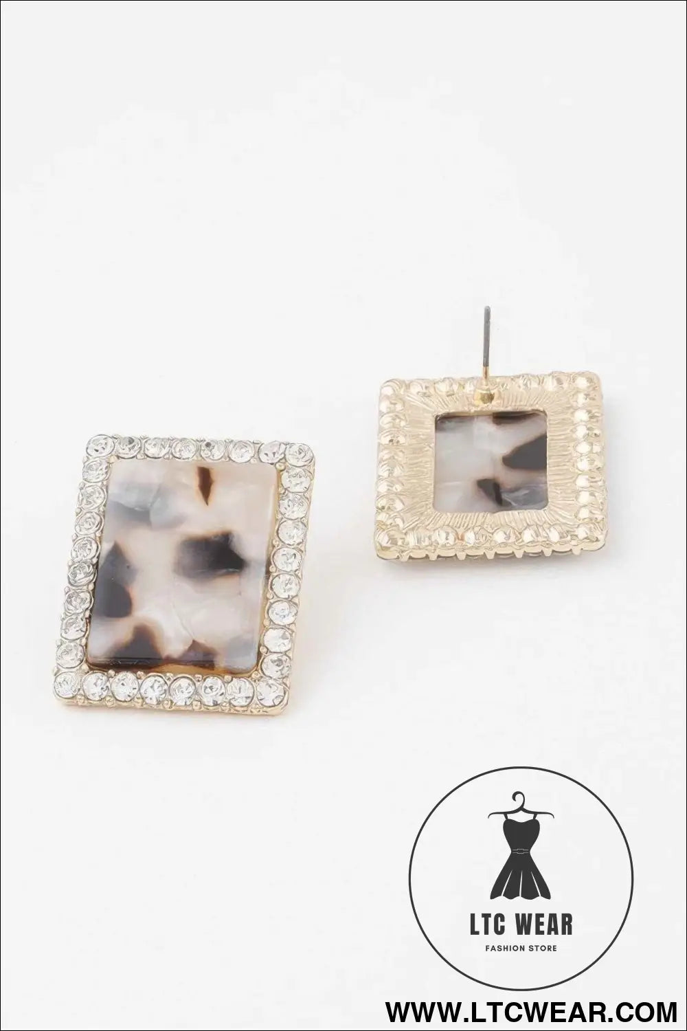 Rhinestone Framed Marble Earrings