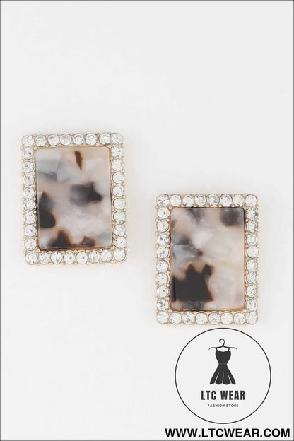Rhinestone Framed Marble Earrings