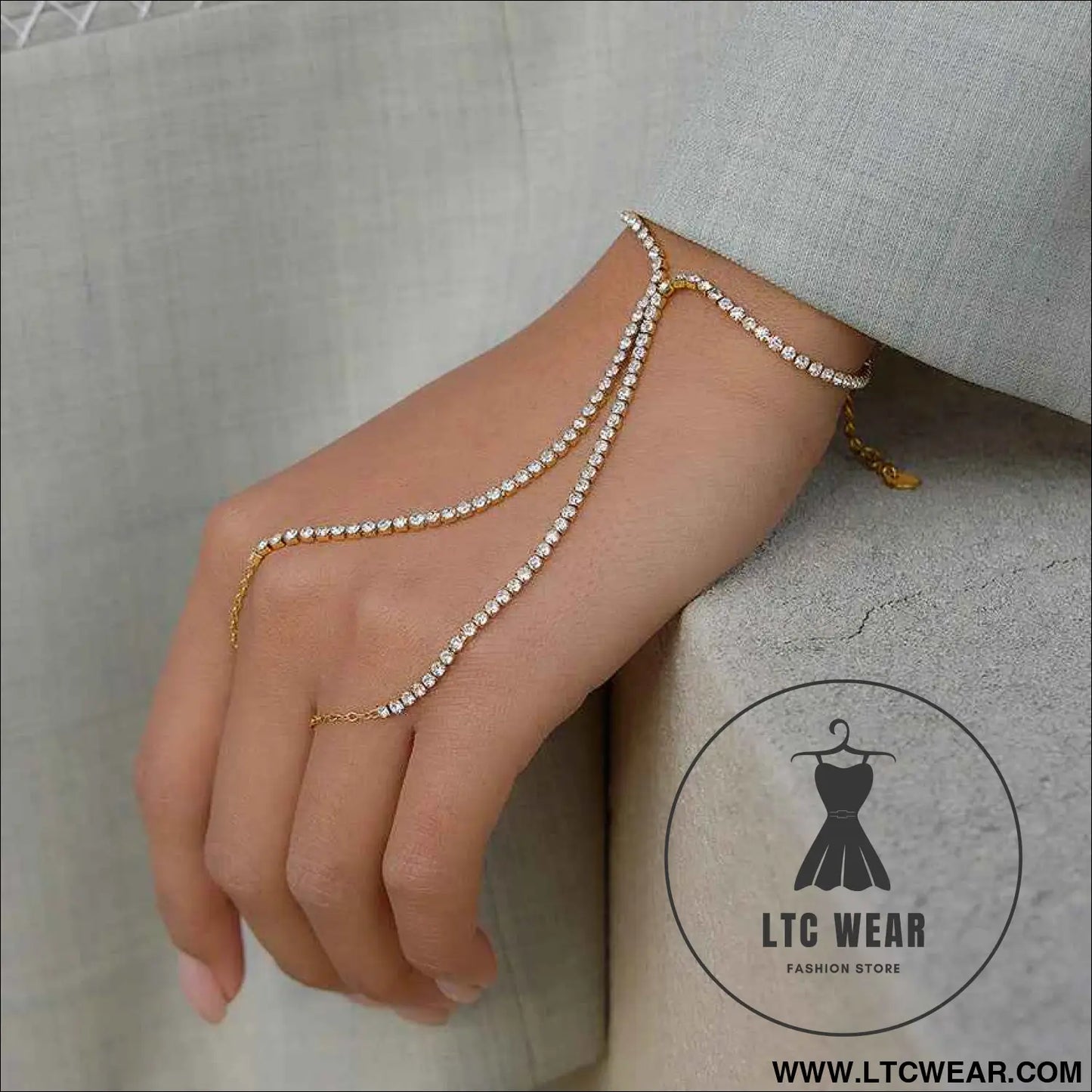 Rhinestone Hand Chain and Ring Bracelet Set