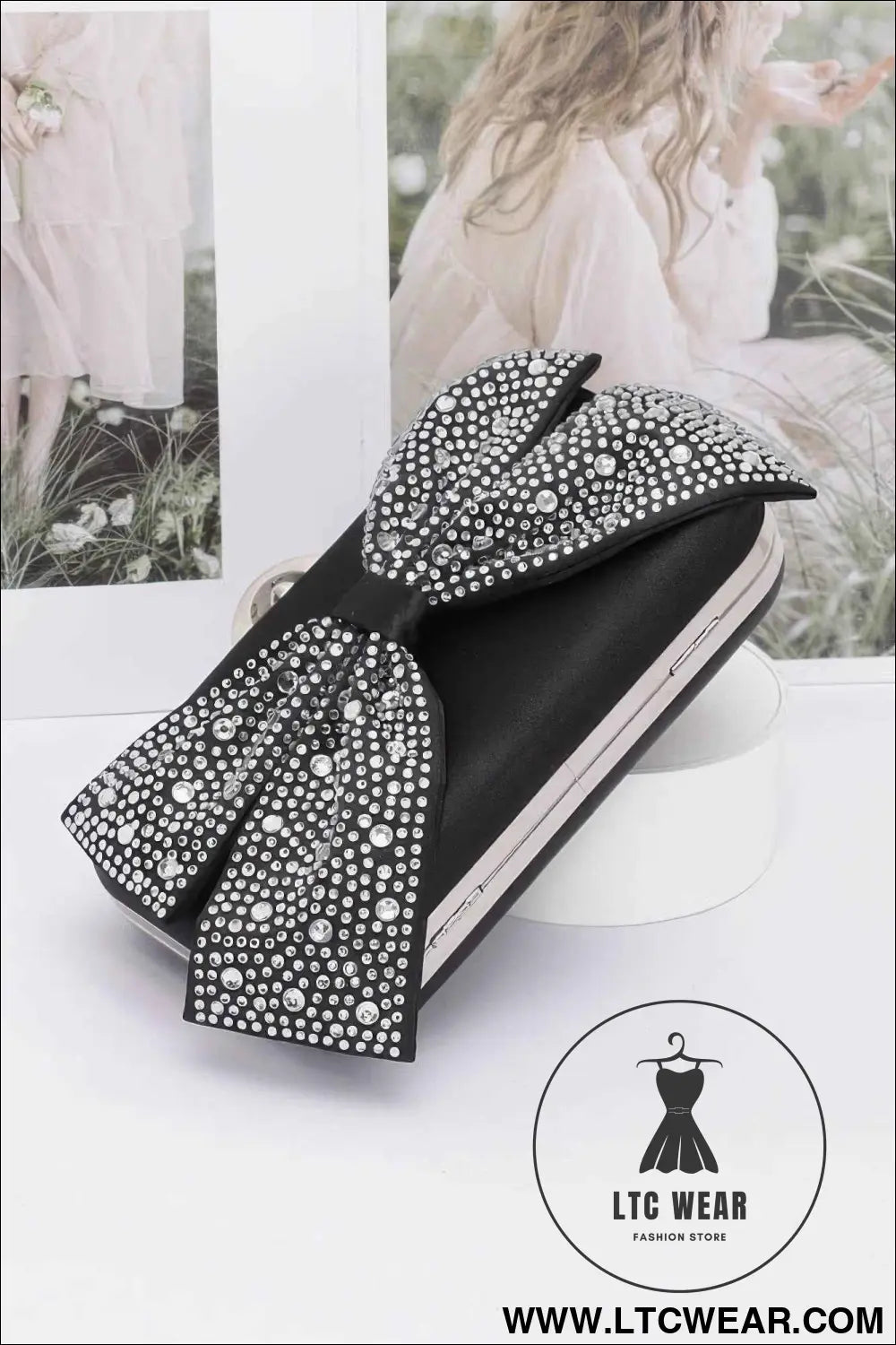 Rhinestone Hotfix Ribbon Nylon Hard Case Clutch