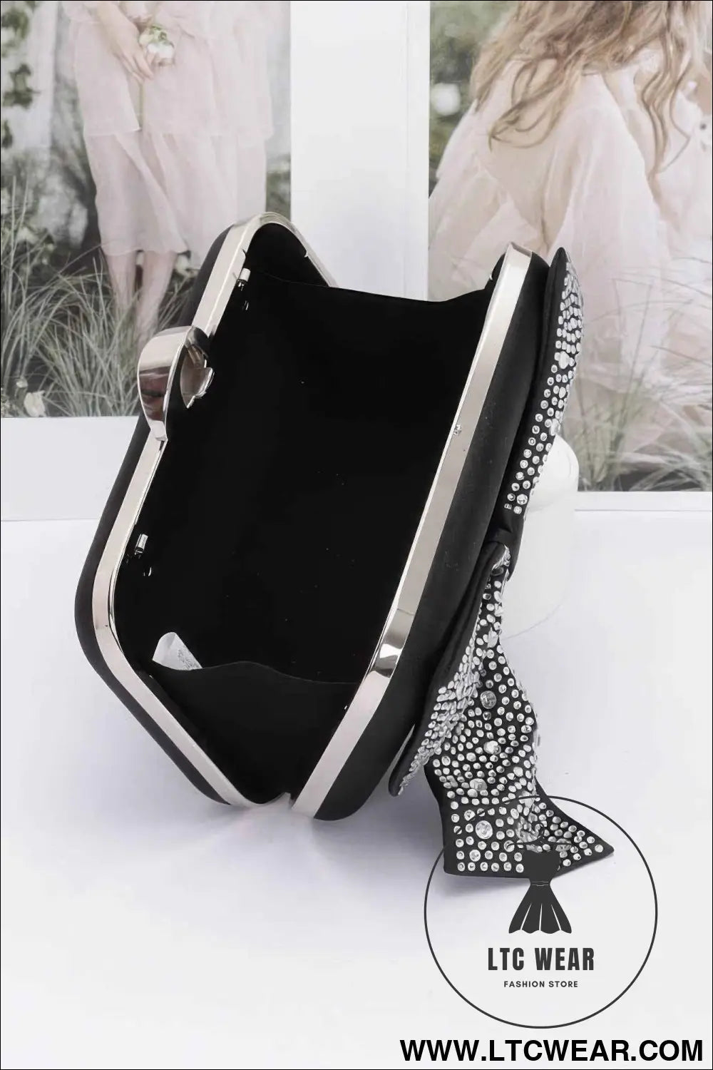 Rhinestone Hotfix Ribbon Nylon Hard Case Clutch