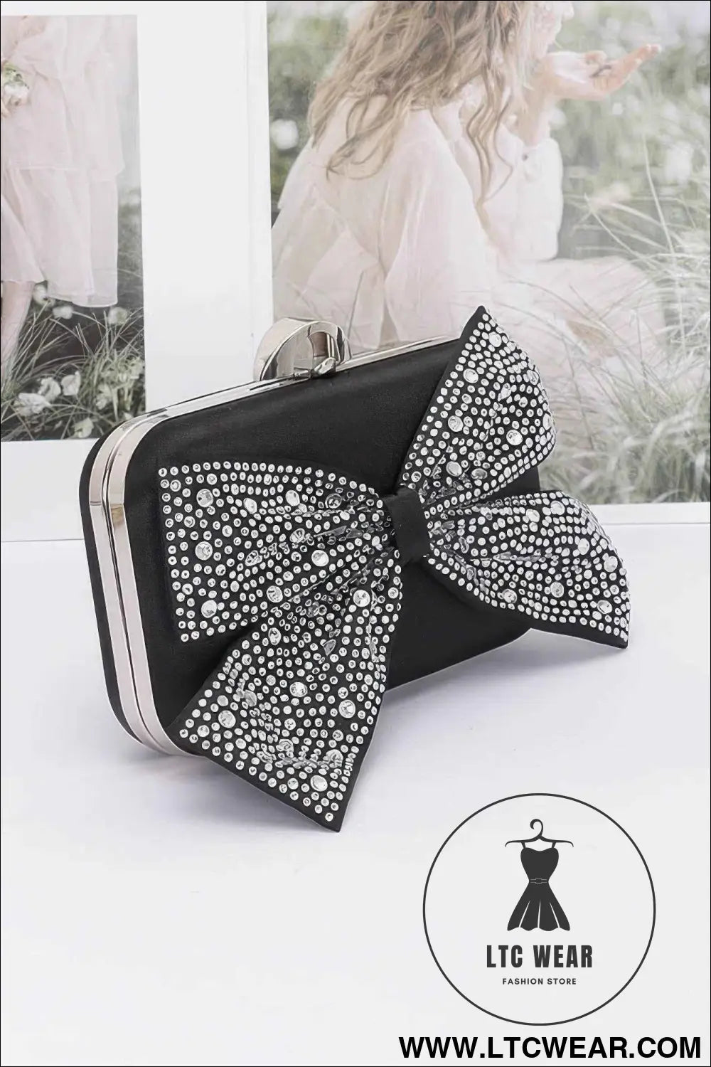 Rhinestone Hotfix Ribbon Nylon Hard Case Clutch