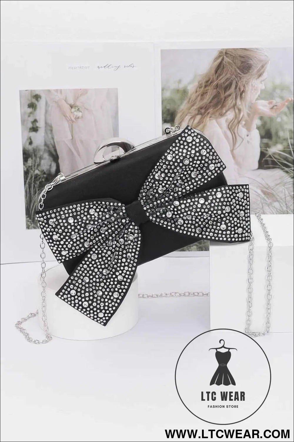 Rhinestone Hotfix Ribbon Nylon Hard Case Clutch