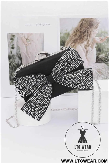 Rhinestone Hotfix Ribbon Nylon Hard Case Clutch