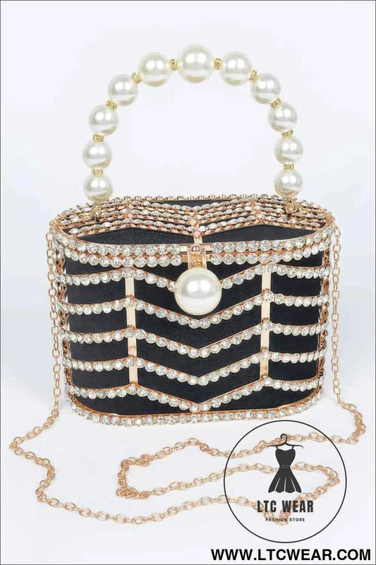 Rhinestone Clutch Handbag - Stylish Metal Frame Evening Purse