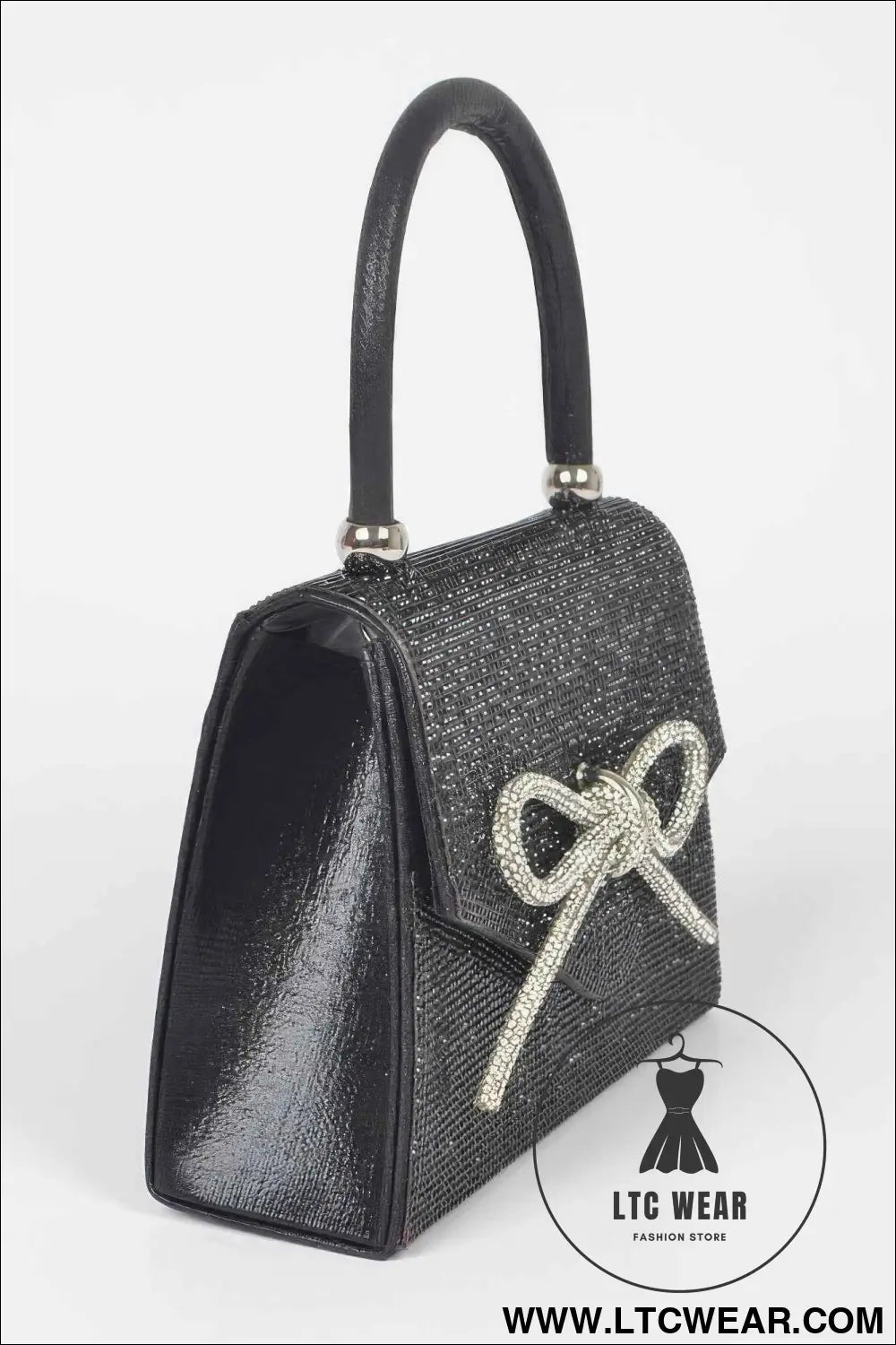 Rhinestone Ribbon Top Handle Bag