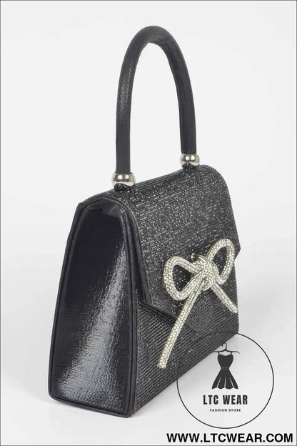 Rhinestone Ribbon Top Handle Bag