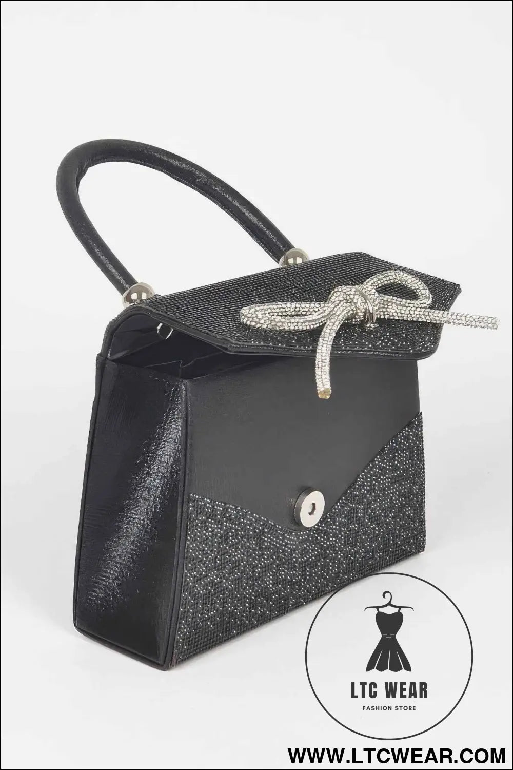 Rhinestone Ribbon Top Handle Bag