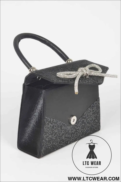 Rhinestone Ribbon Top Handle Bag