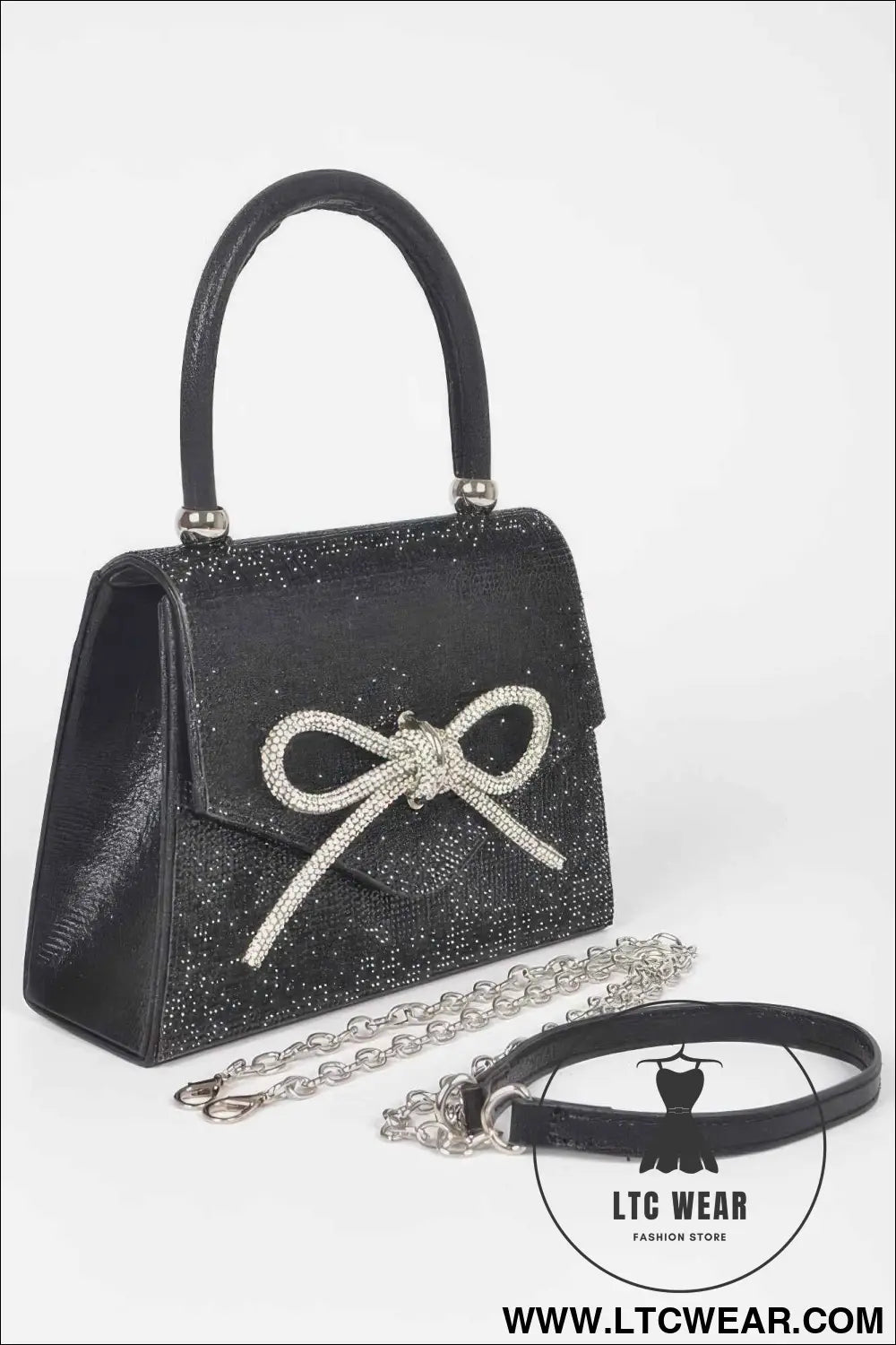 Rhinestone Ribbon Top Handle Bag