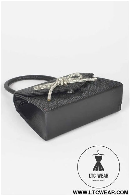 Rhinestone Ribbon Top Handle Bag