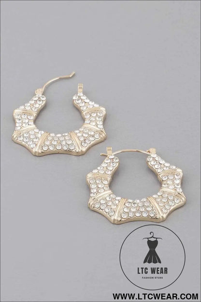 Rhinestone Shoehorn Hoop Earrings